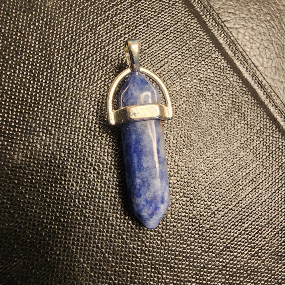 BLUE SODALITE DOUBLE POINT STONE CHAKRA PENDANT NECKLACE HEXAGON W/CORD ☆